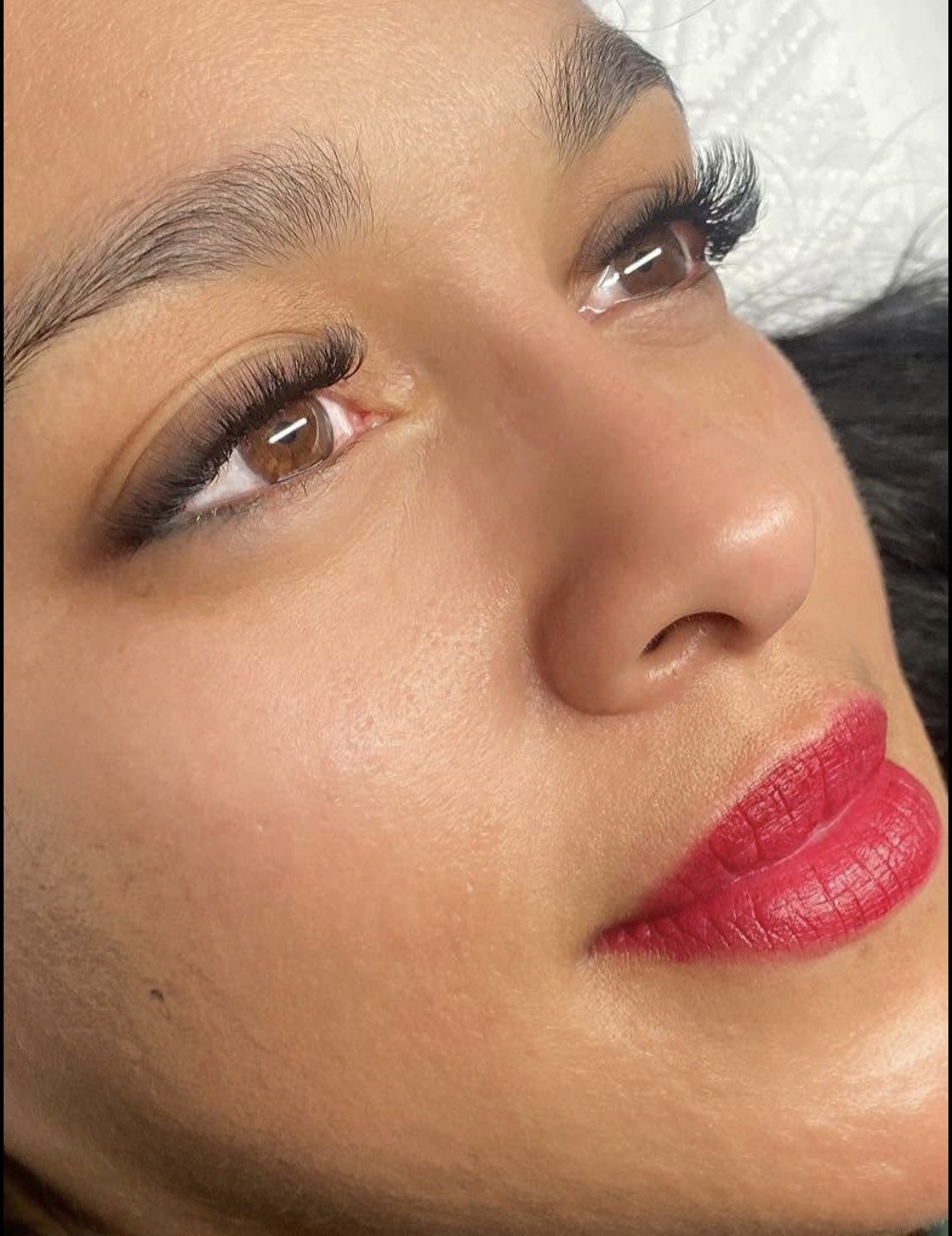 Editorial volume lash set with a red lip by Lashes by Dee, Paarl